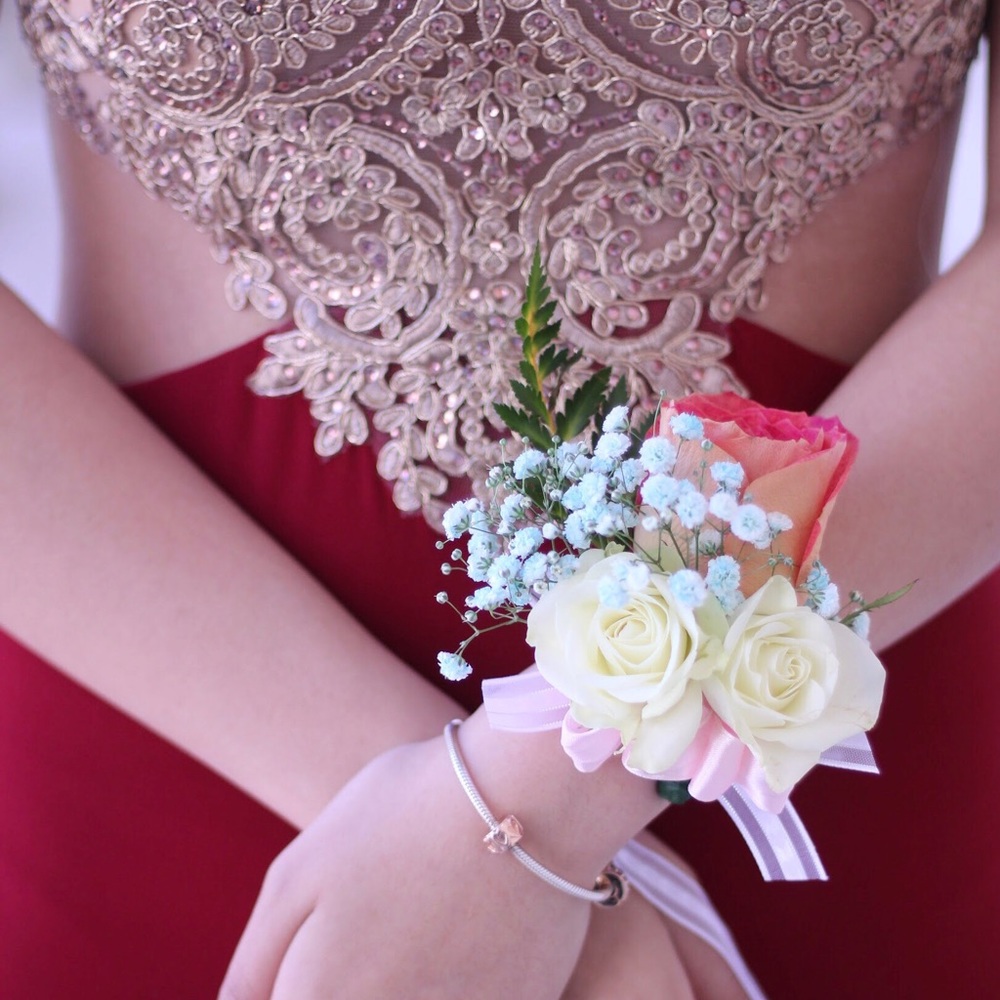 Burgundy/Gold Prom Dress